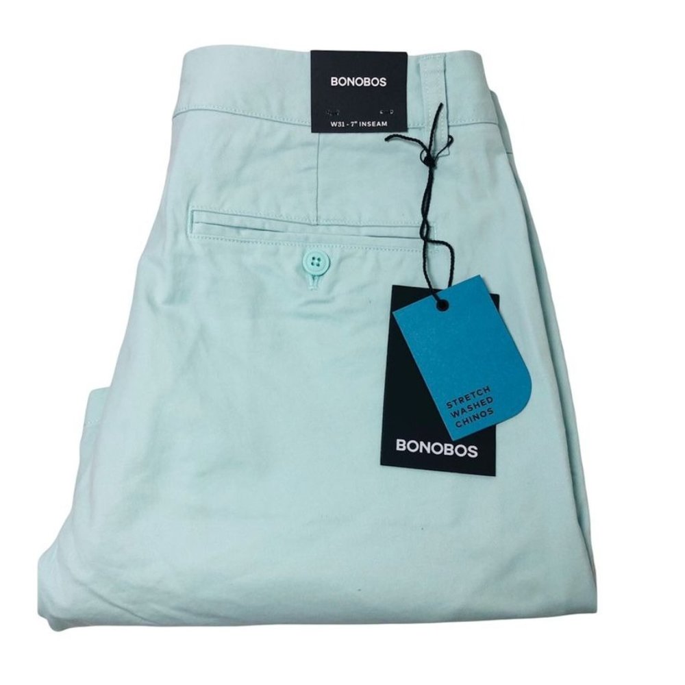 SOLd BONOBOS Mens Aqua Blue Stretch Washed Chino 7 inch Shorts Sz 31 NWT - Picture 8 of 13
